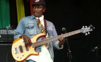 Músico tocando baixo em palco